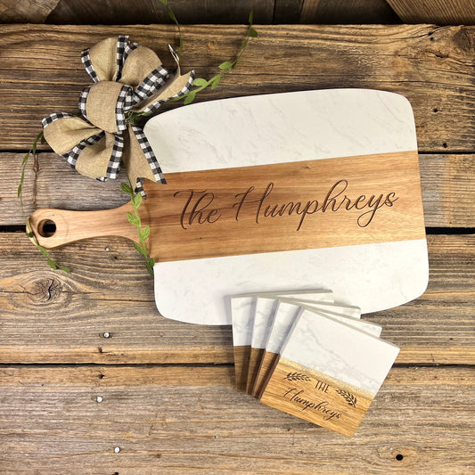 Acopa Marble & Acacia Cutting Board and Coaster Set