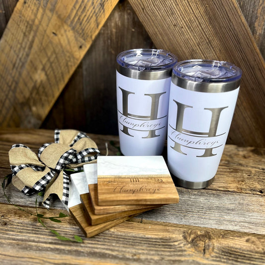 Acopa Marble & Acacia Coaster and Drinkware Set